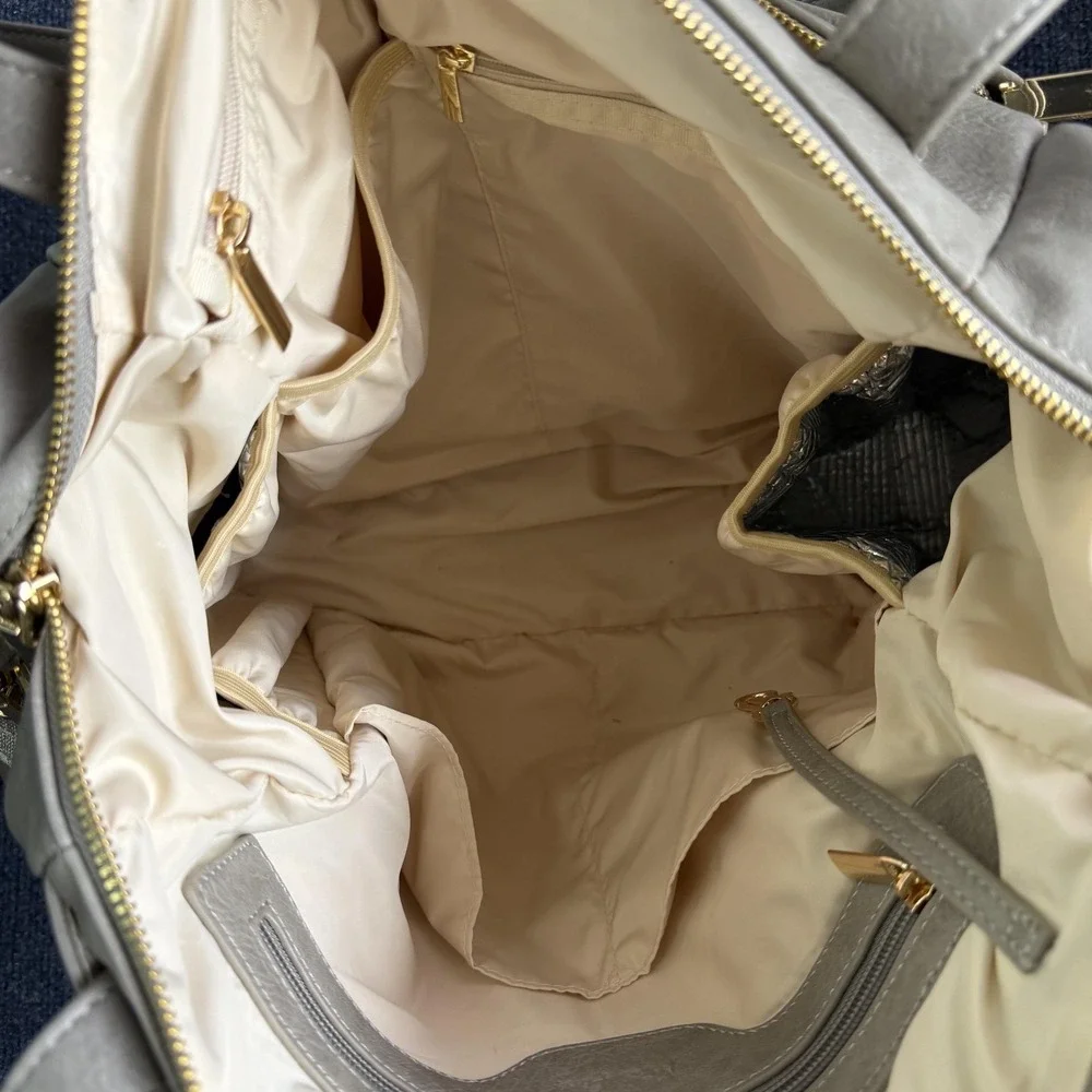 Miss Fong Gray Faux Leather Diaper Bag Tote Insulated Bottle Organizer